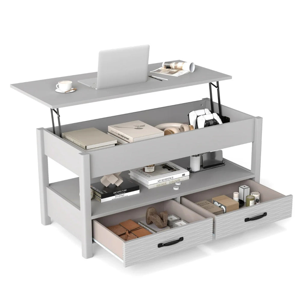 Tavolino da caffè con piano sollevabile 100 x 46 x 50 cm design ergonomico ampio spazio di archiviazione stile moderno MDF bianco 20_0018365