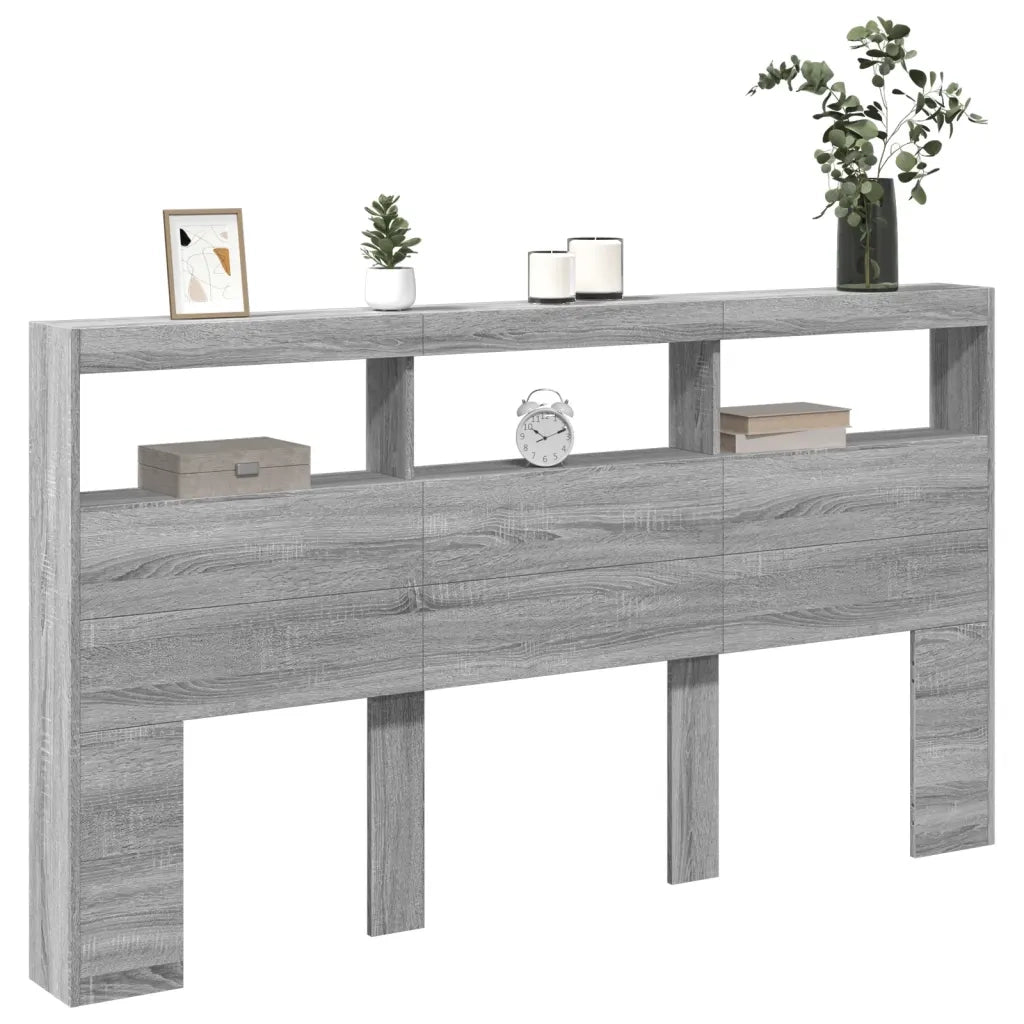Testiera con Contenitore a LED-Testiera con Ripiani Grigio Sonoma 180x17x102 cm