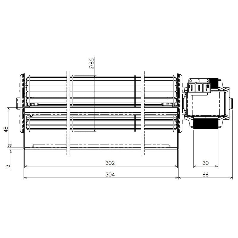 Ventilatore tangenziale TRIAL THS30B5 033 TFA665 D7 stufa a pellet Lunghezza 370mm Bocchetta 304x48mm