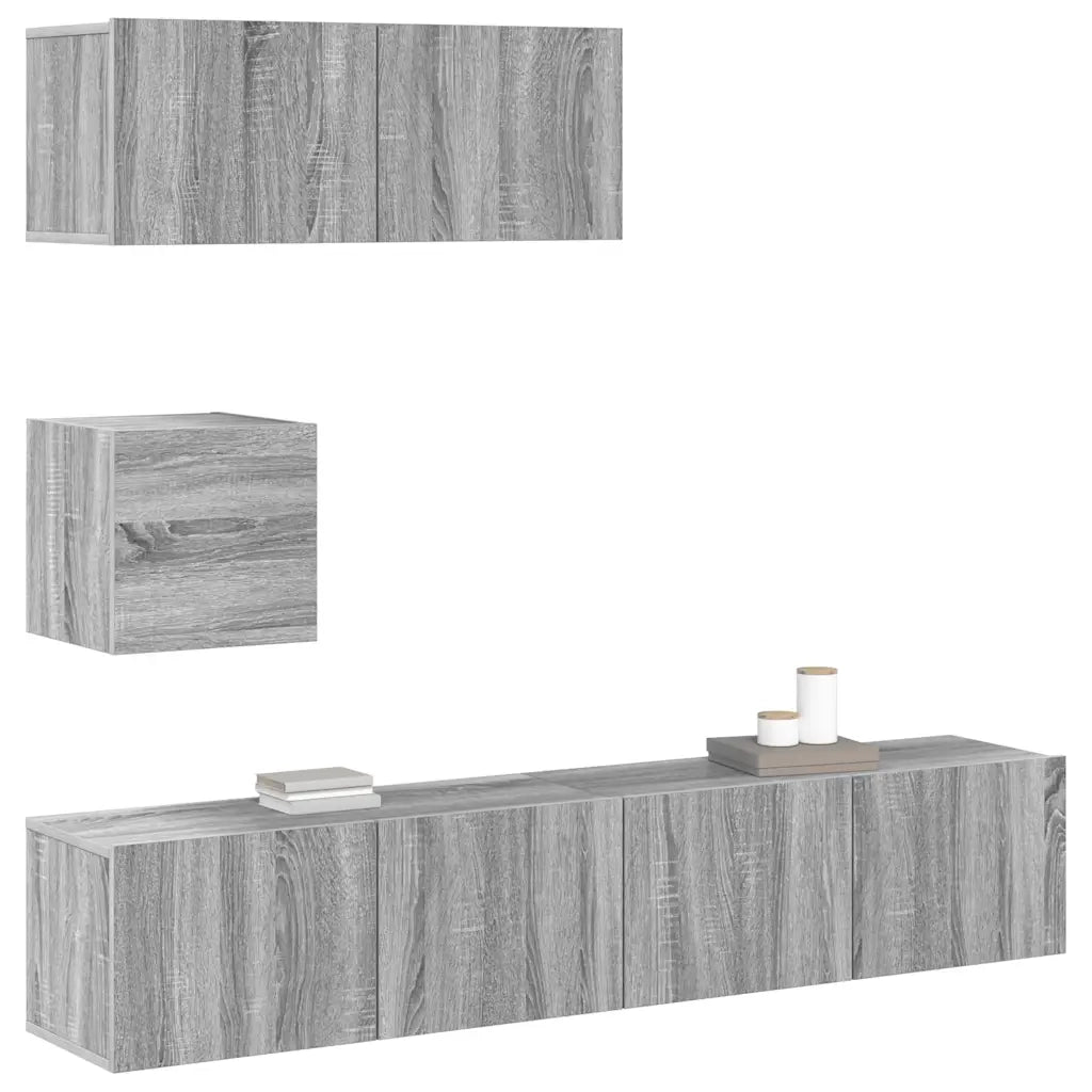Set di Mobili Porta TV 4 pz Grigio Sonoma in Legno Multistrato 3114652