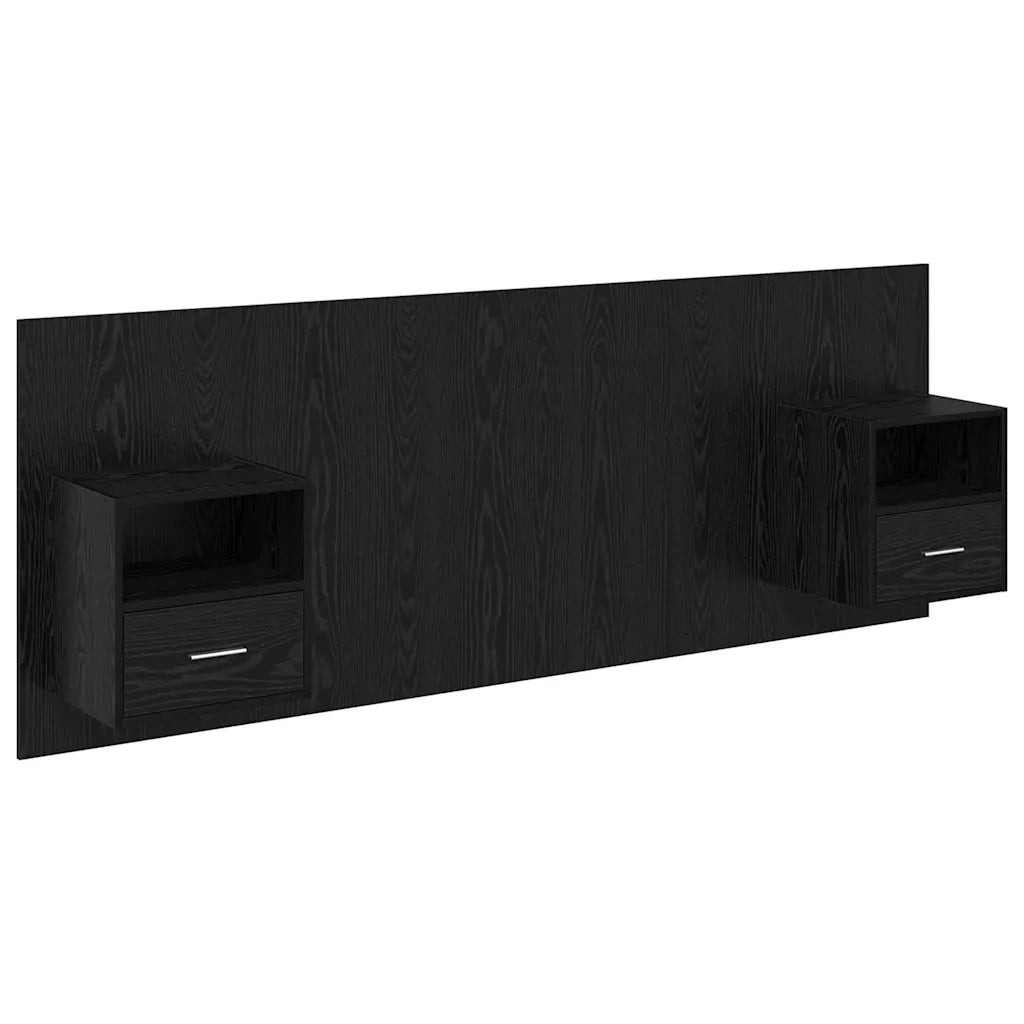 Testata con Comodino 3 pz-Set di 3 Testiera con Contenitore Rovere Nero Legno multistrato 261100