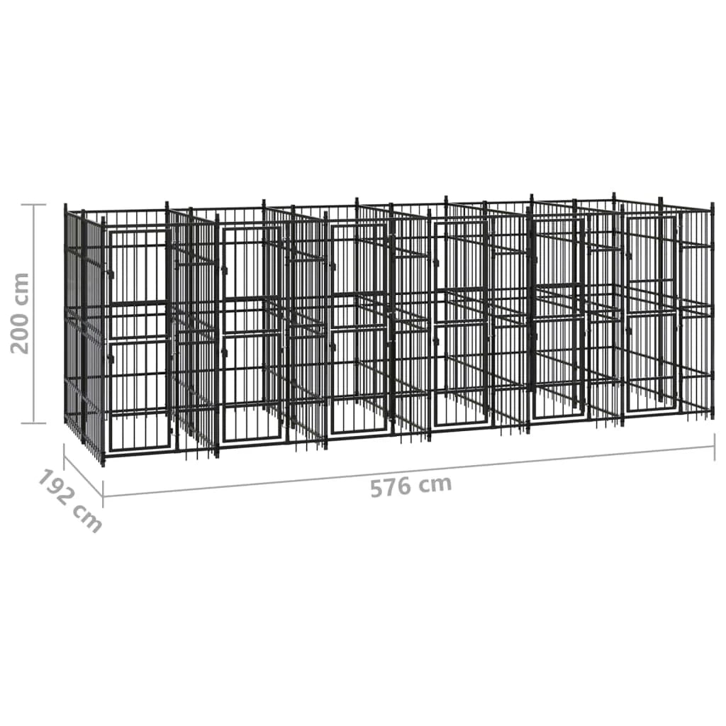 Cuccia/gabbia/recinto per cani da esterno acciaio 11,06 m² nero 02_0041778
