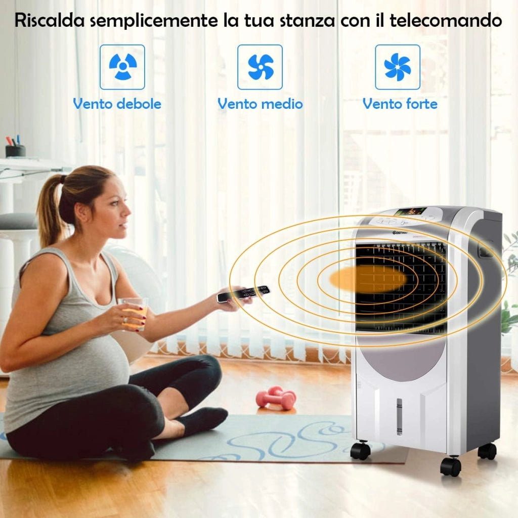 Condizionatore per Freddo Caldo, Ventilatore Climatizzatore da Terra a Evaporazione Portatile, Caldo 2000W, Freddo 75W, con Telecomando
