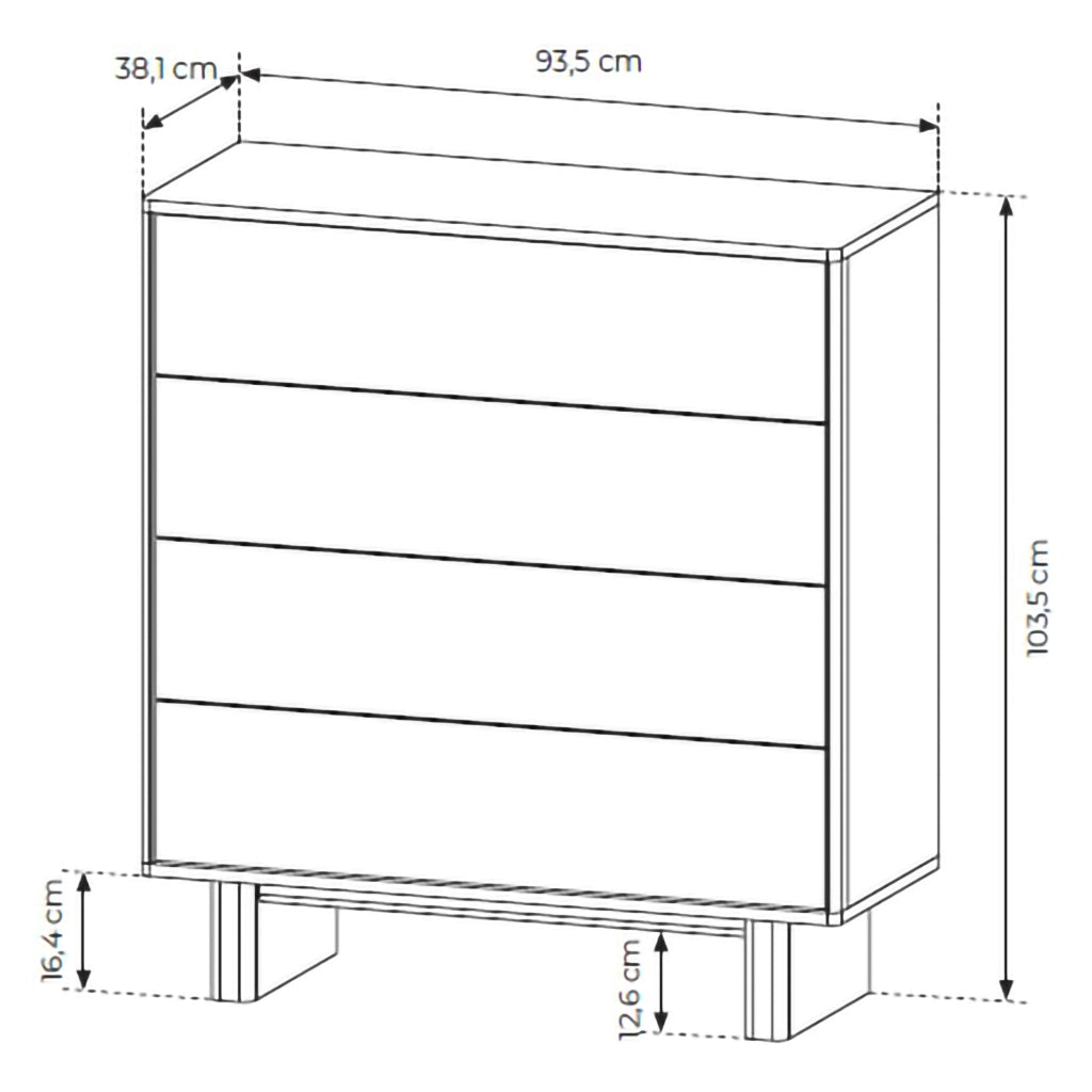 Madia Hasavato, Credenza 4 Cassetti, 94x38x104h cm Marrone Rovere