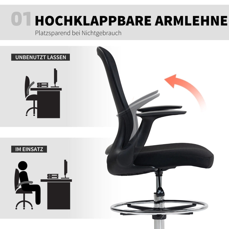 Sedia da ufficio regolabile in altezza con poggiapiedi e supporto lombare regolabili, 62 x 59 x 119 cm, nera