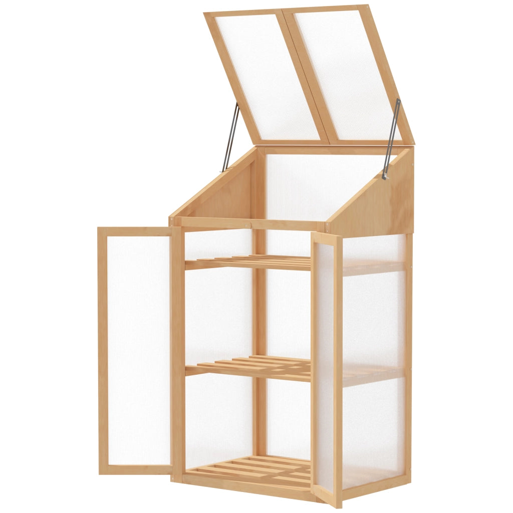 Mini serra in legno con finestra e doppia porta, 3 ripiani ¨C zephmum ¨C 70x50x120 cm, marrone