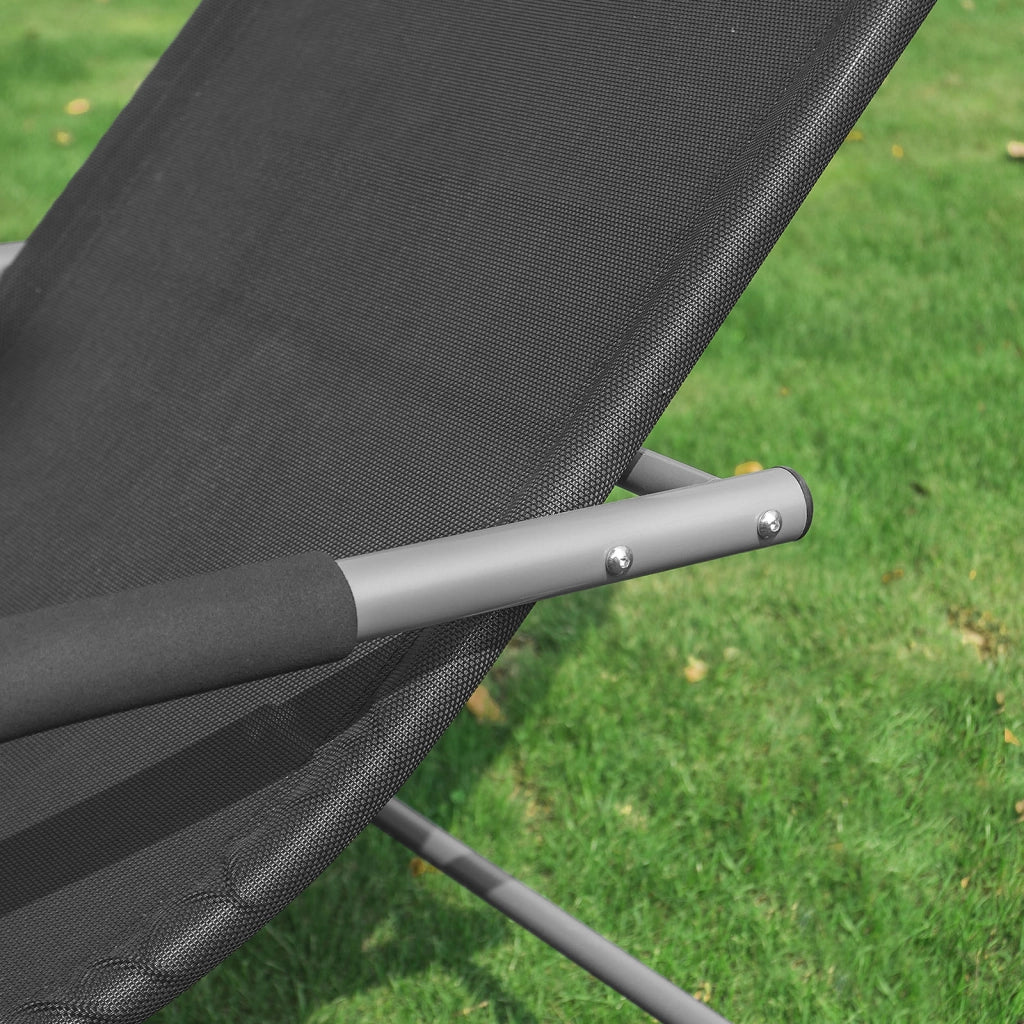 SoBuy Lettino Sdraio da Giardino a Dondolo - Sedia a Dondolo da Esterno in Textilene Nero con Telaio in Metallo, 150x63x87cm, Lettino Prendisole per Terrazza, Piscina, Patio, OGS28-SCH
