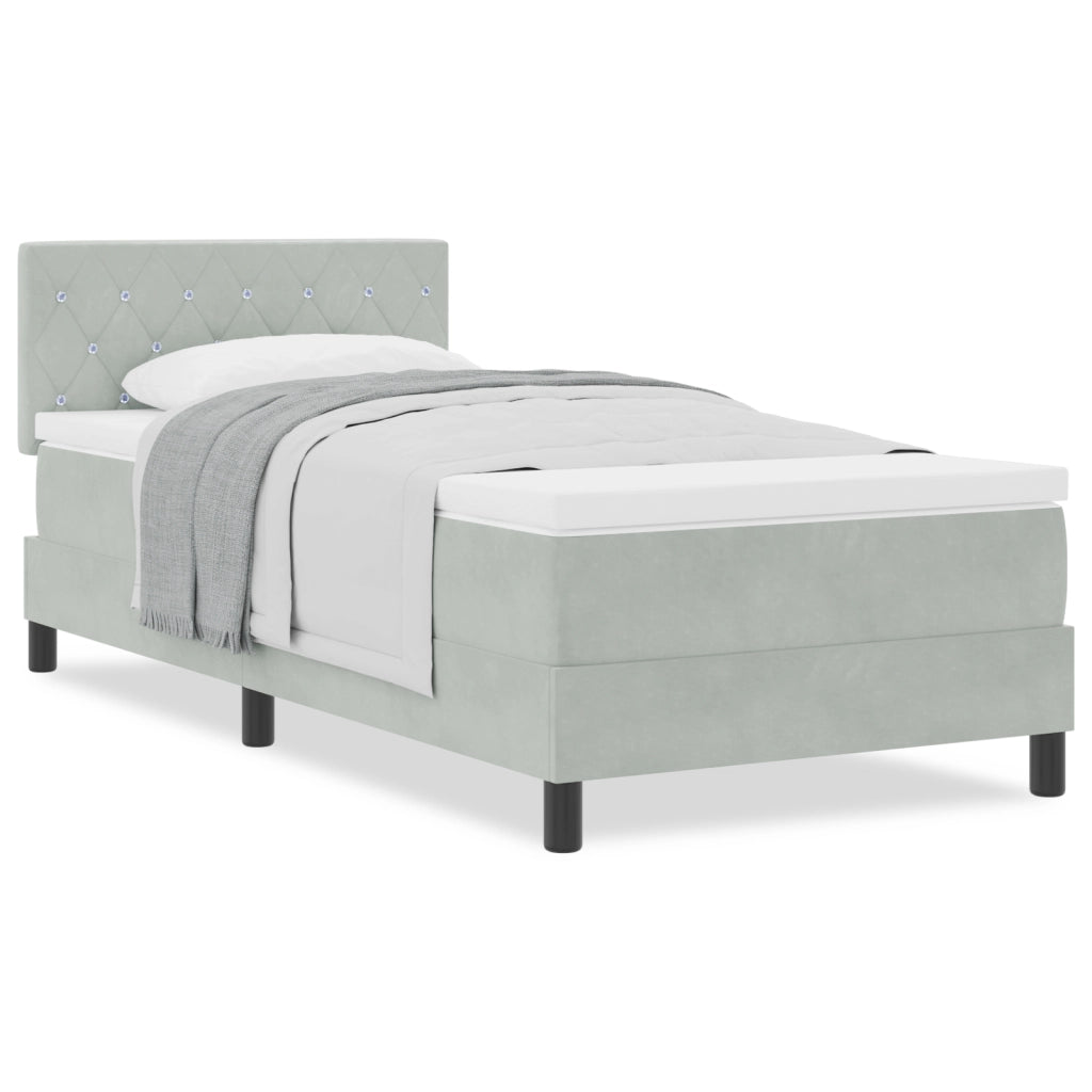Letto Box Spring con Materasso Grigio Chiaro Singolo in Velluto