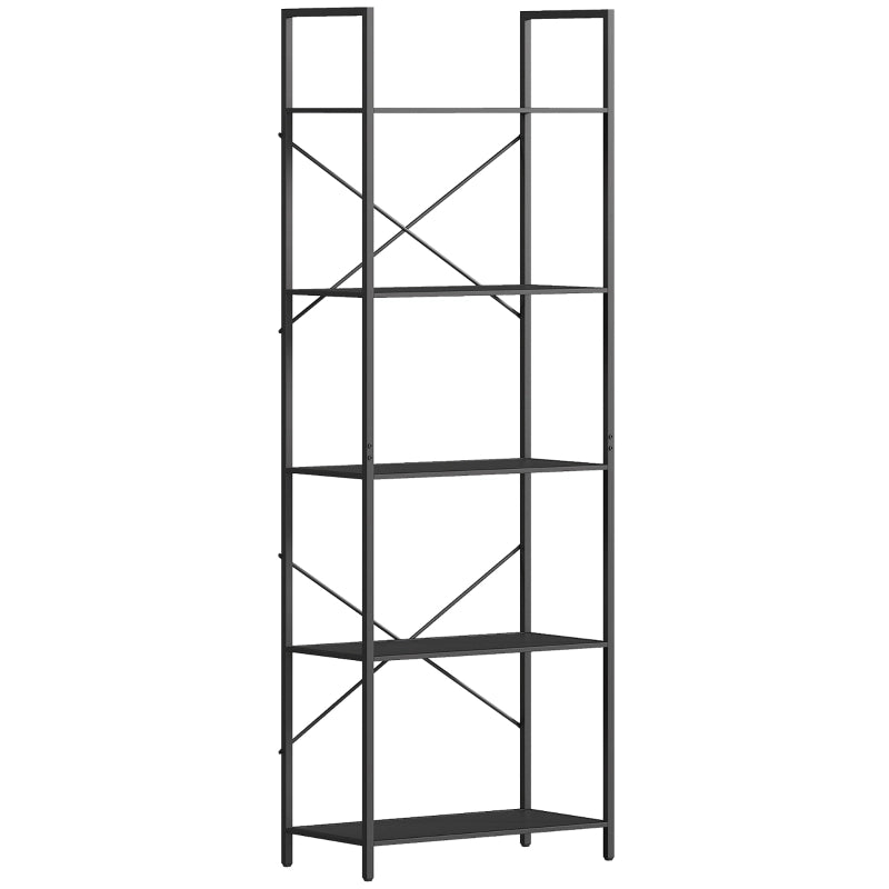 Libreria a 5 ripiani in metallo nero, scaffale industriale aperto 60 x 30 x 170,5 cm