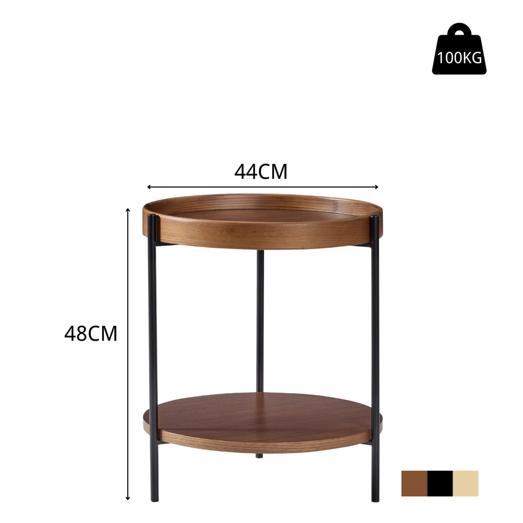 TAVOLO Basso Rotondo Ø69x38 cm in Legno Massello e MDF, Noce