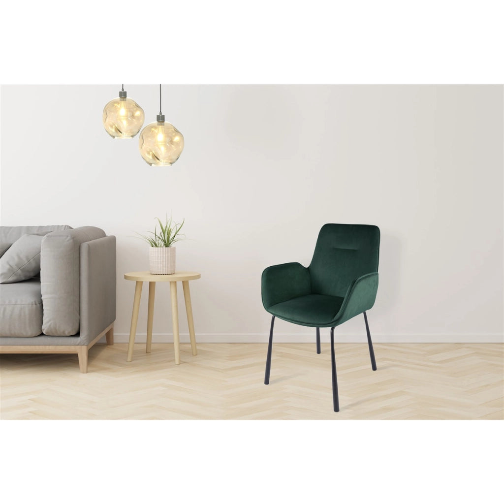Sedia Eliot 100 con braccioli in velluto verde