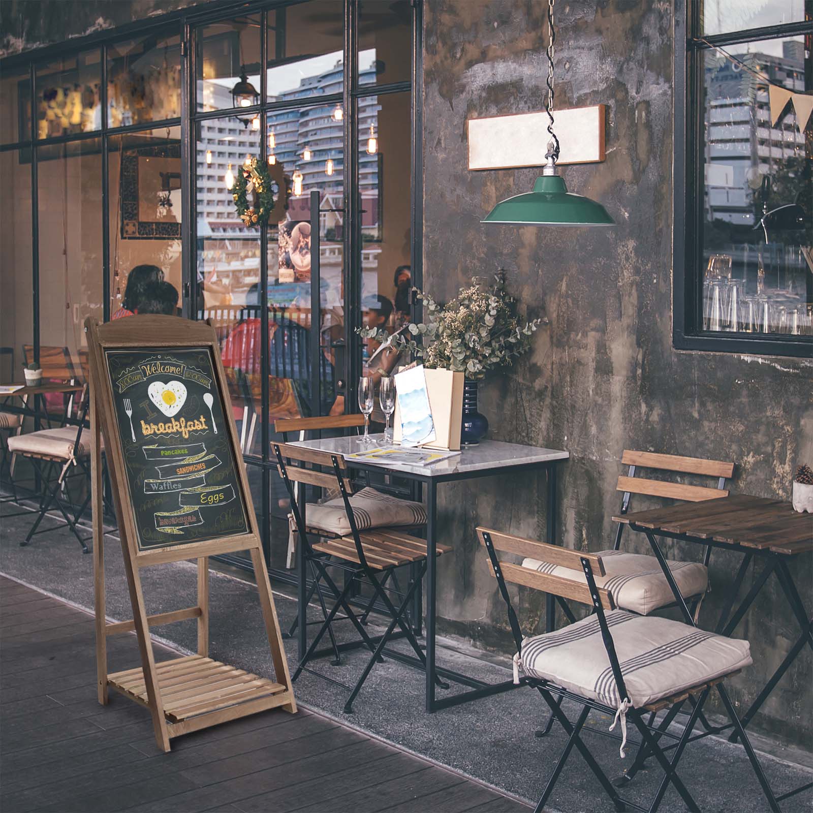 Toboli Lavagna a cavalletto per bar ristoranti negozi 42x112cm in legno con ripiano per fiori