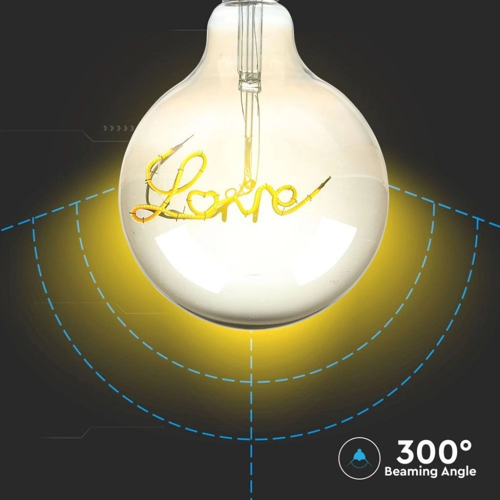 Lampadina LED E27 5W G125 Filamento Ambrato Scritta Love 2200K