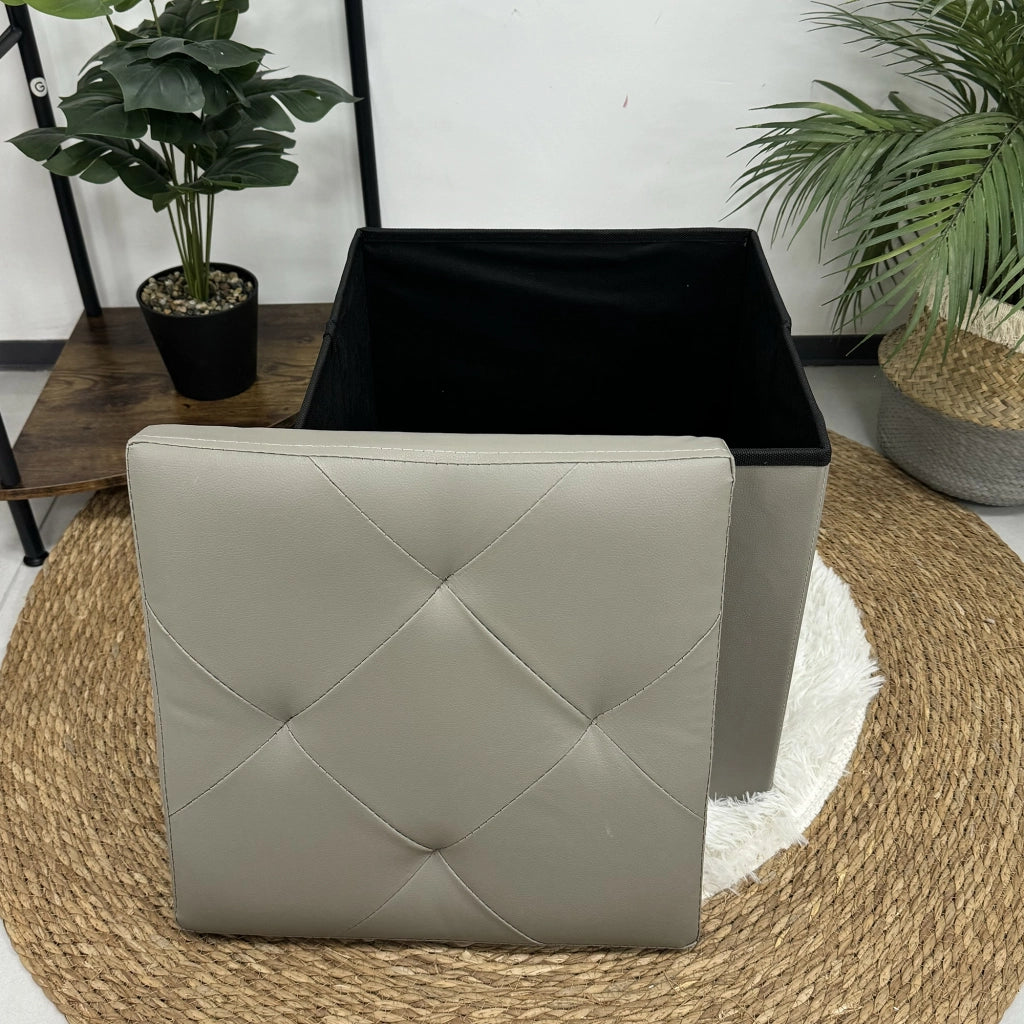 Pouf Poggiapiedi In Ecopelle 2 In 1 Contenitore 38x38Cm Quadrato Salotto Sgabello Camera Soggiorno Portaoggetti Design Moderno Complemento D'arredo Portaoggetti Panca Ingresso  Grigio