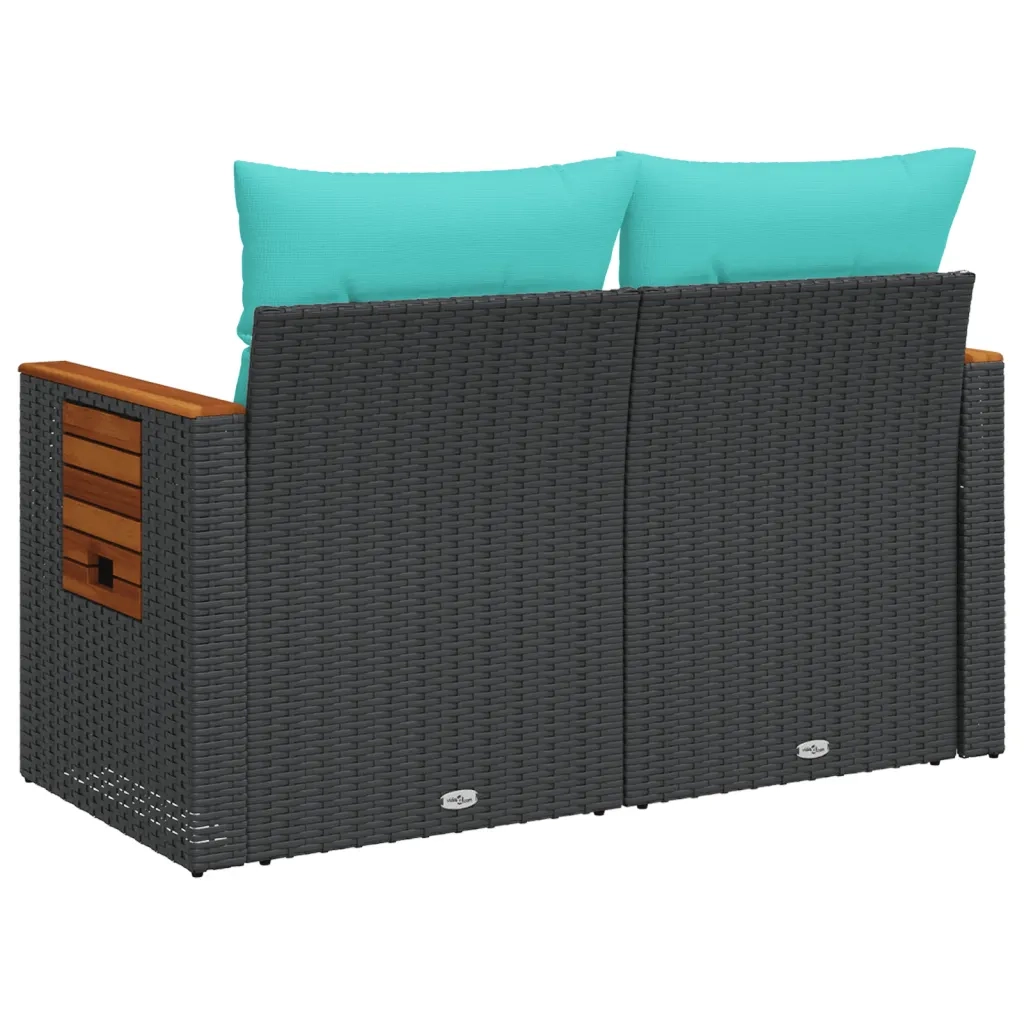 Divano da giardino con cuscini 2 posti nero in polyrattan