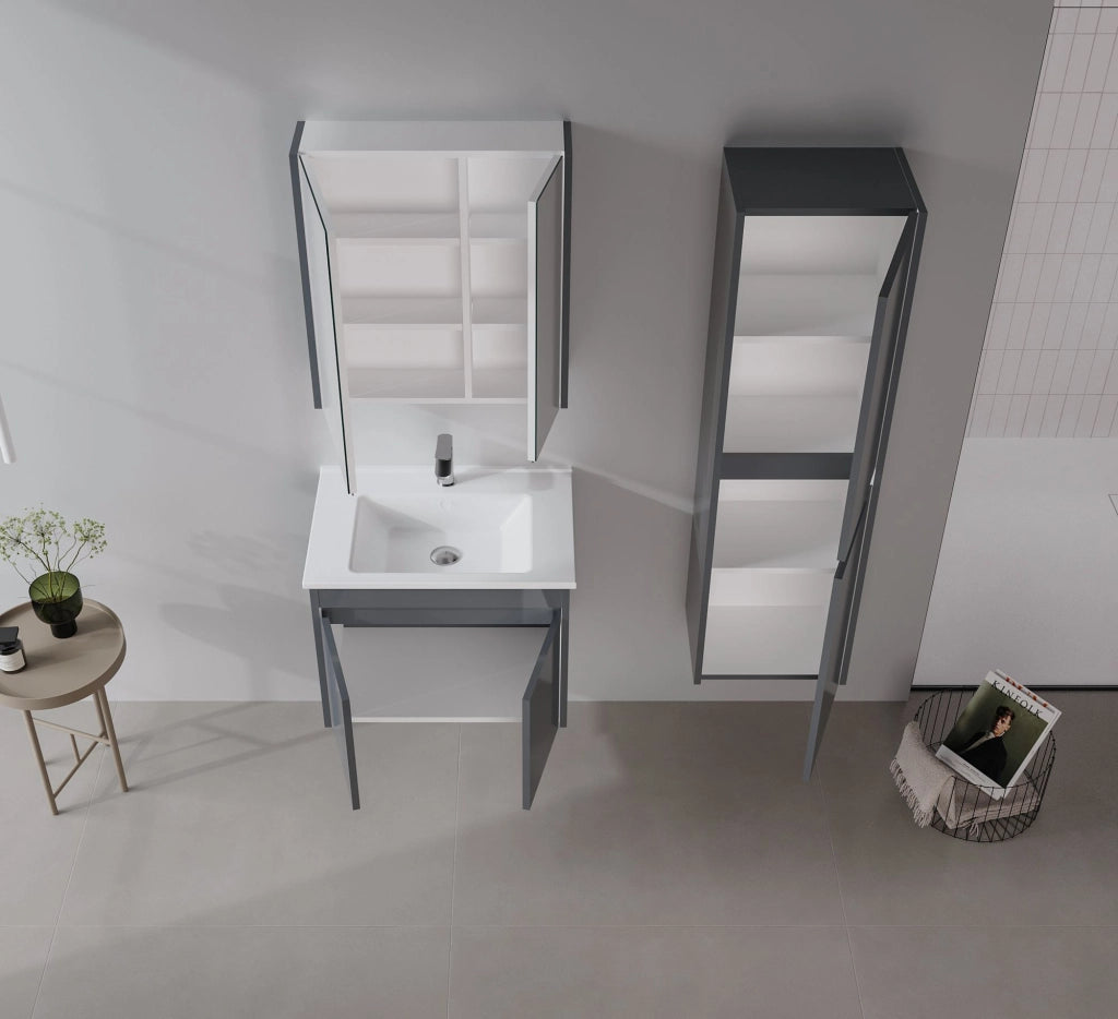 Set mobile lavabo con specchio (2 pezzi) "Arno 65" - 65 x 45 x 52 cm - Grigio