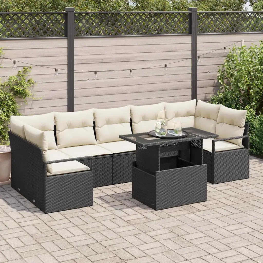 Set Divano da Giardino 8 pcs Nero e crema polyrattan 3348773