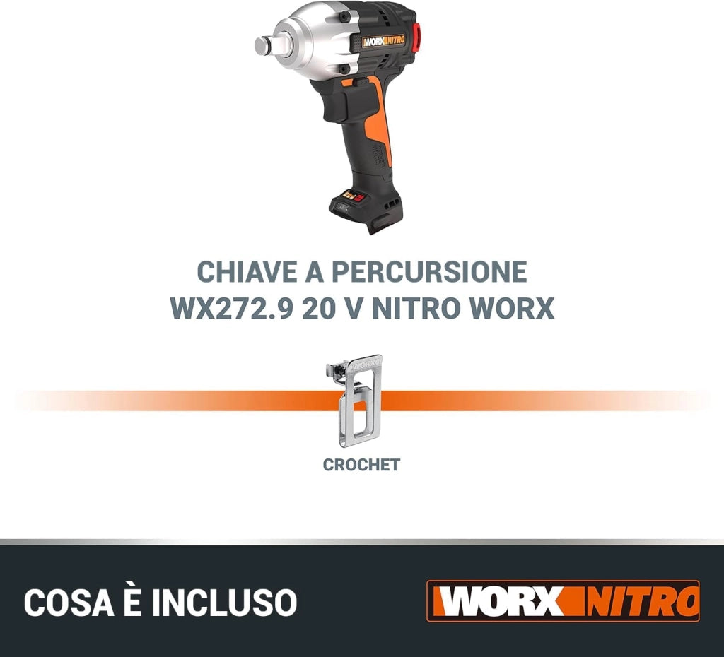 NITRO WX272.9 Avvitatore a impulsi a batteria da 20 V - 300 Nm con motore brushless - Solo utensile