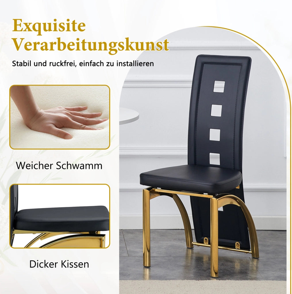 Set di 2 sedie da pranzo moderne con schienale traforato; H 102;5 cm; PU nero e metallo oro
