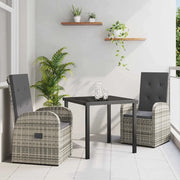 Set da Pranzo per Giardino con cuscino 3 pcs Grigio polyrattan