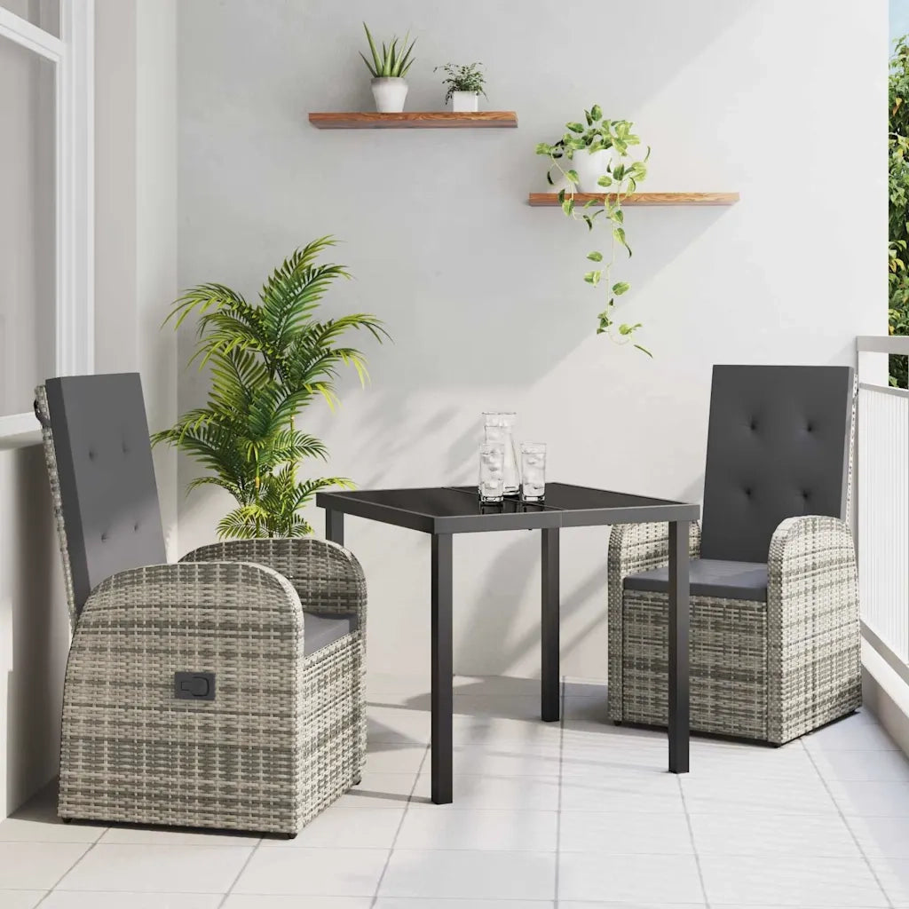 Set da Pranzo per Giardino con cuscino 3 pcs Grigio polyrattan