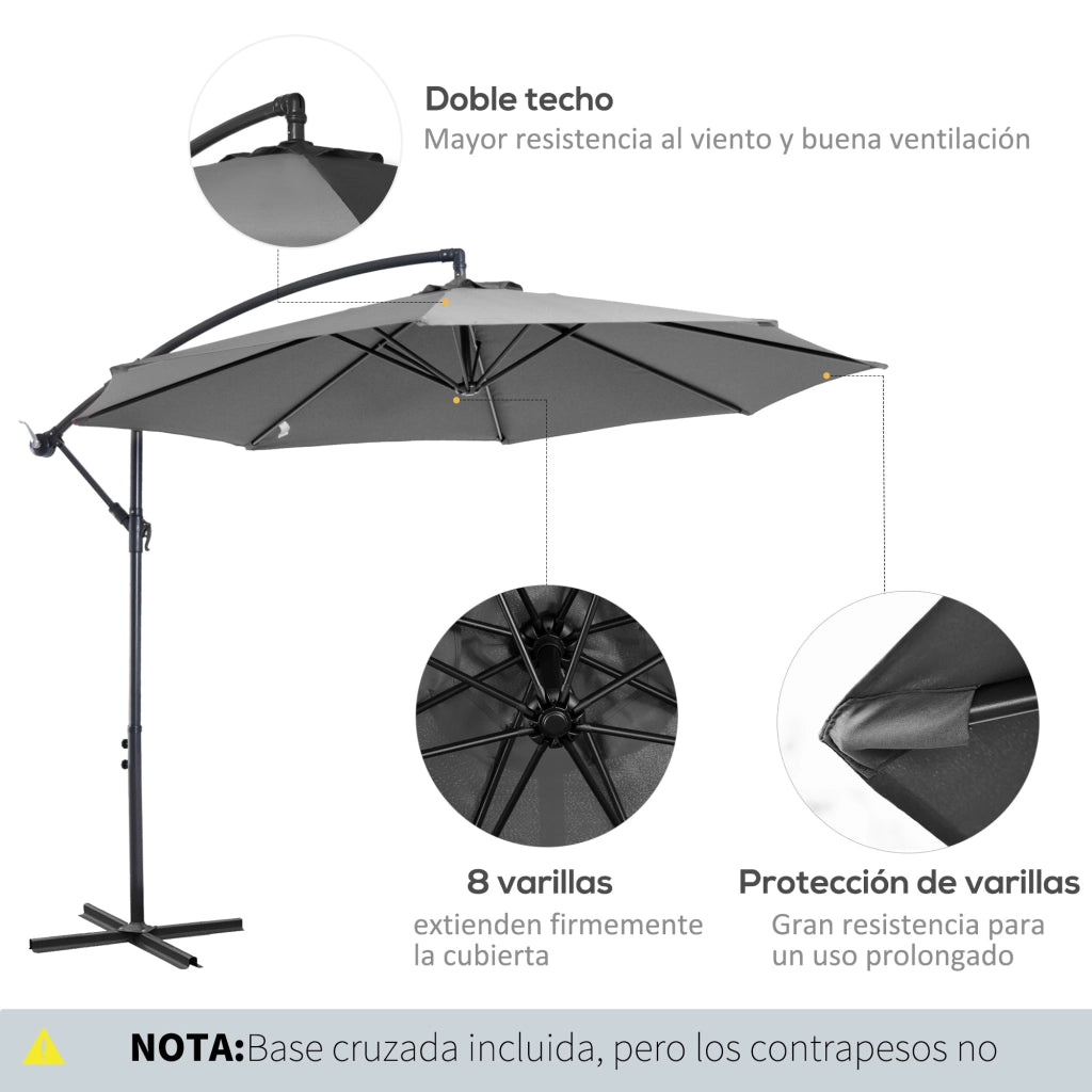 Parasole da Giardino 295 cm Grigio Inclinabile ¨C zephmum ¨C Acciaio