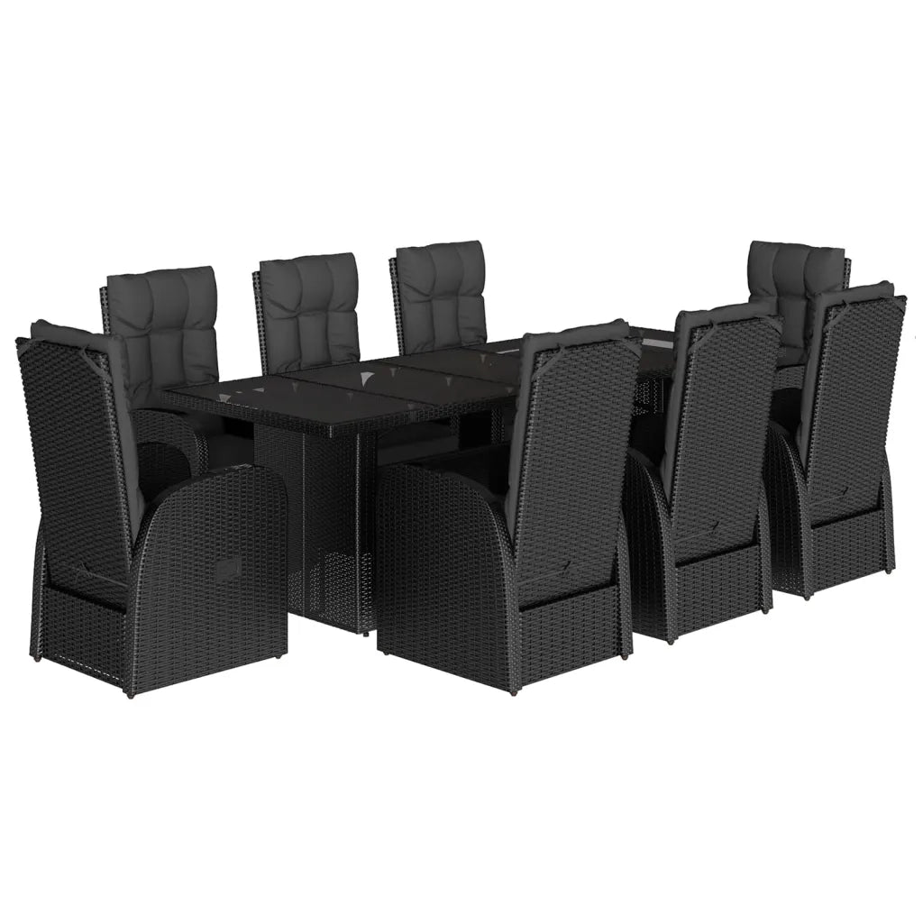 Set da Pranzo da Giardino 9 pz con Cuscini Nero in Polyrattan 3277641