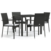 Set da Pranzo da Giardino 5 pz | Set Salotto da Giardino Nero con Cuscini in Polyrattan