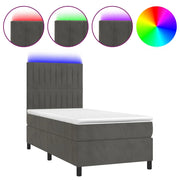 Letto singolo | Letto per adulti | Letto a Molle con Materasso e LED Grigio Scuro 90x190cm Velluto