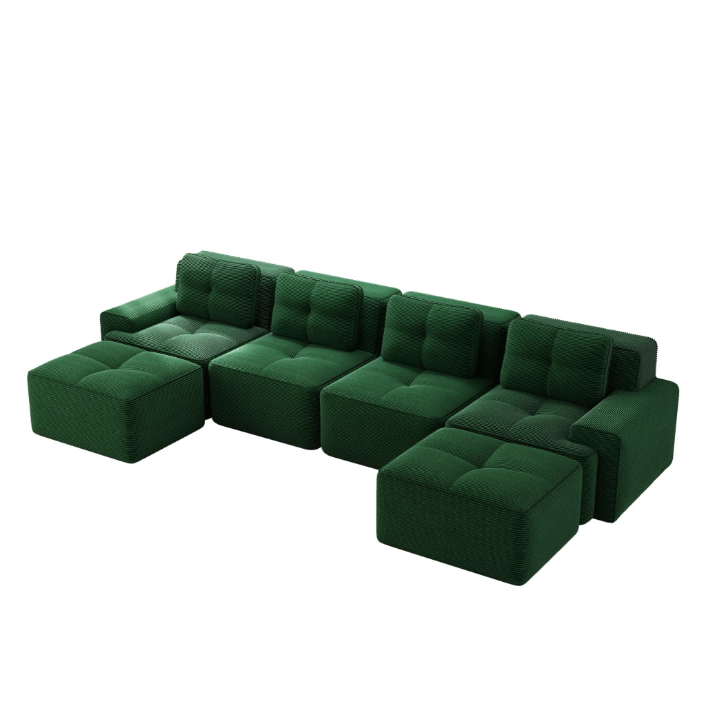 Divano Modulare Chaise Longue 4 Posti ¨C MINIMAL ¨C Velluto a Coste Verde, Morbido