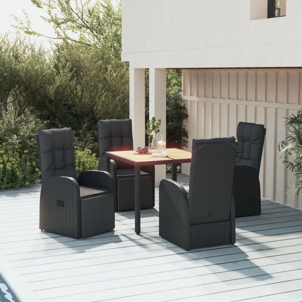 Set Pranzo Giardino 5pz Nero Polyrattan Legno Massello Acaciacod mxl 124355