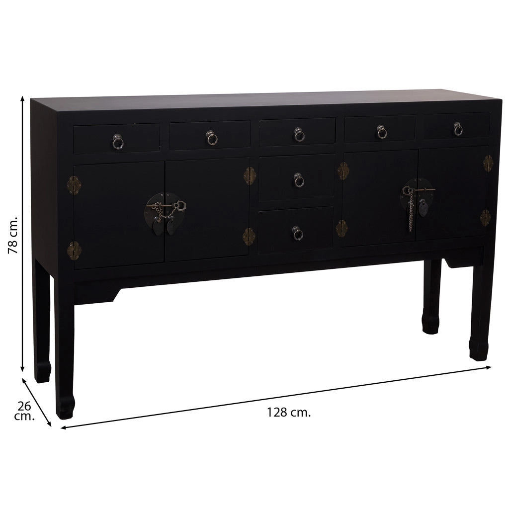 Credenza in legno con 7 cassetti e 2 porte 128x26x78