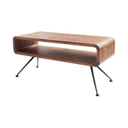Tavolino basso RETROVA 100 cm in legno di Sheesham verniciato con gambe in metallo nero e spazio di stoccaggio