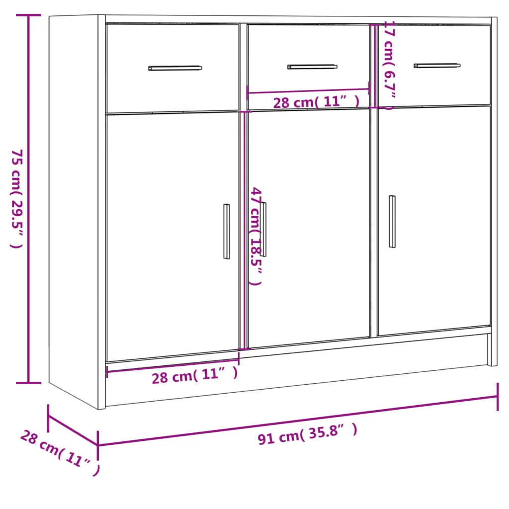 Buffet credenza cassettiera armadio mobile contenitore organizer per cucina soggiorno salotto 91 x 28 x 75 cm legno ingegnerizzato bianco 02_0030537