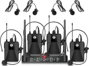 Sistema di Microfono UHF a 4 Canali a Trasmissione Senza Fili con Caschi Lavalier Senza Fili e Microfoni a Mano per Corpo con Ricevitore Metallico Ideale per Karaoke e Feste di Chiesa con 4 Bodypacks B