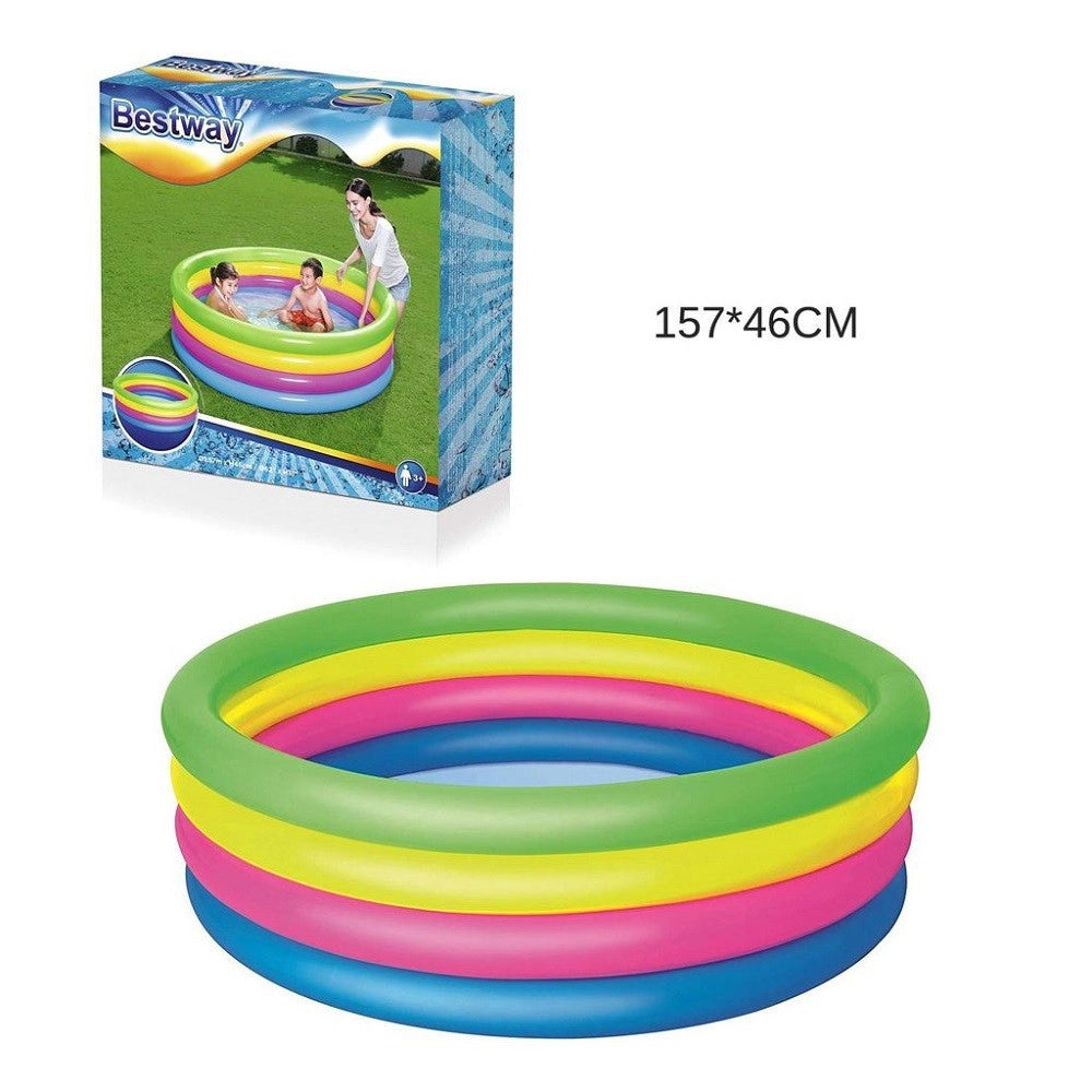 Trade Shop - Piscina Gonfiabile Arcobaleno Per Bambini A 4 Anelli Colorati 157 X 46 Cm 51117 -