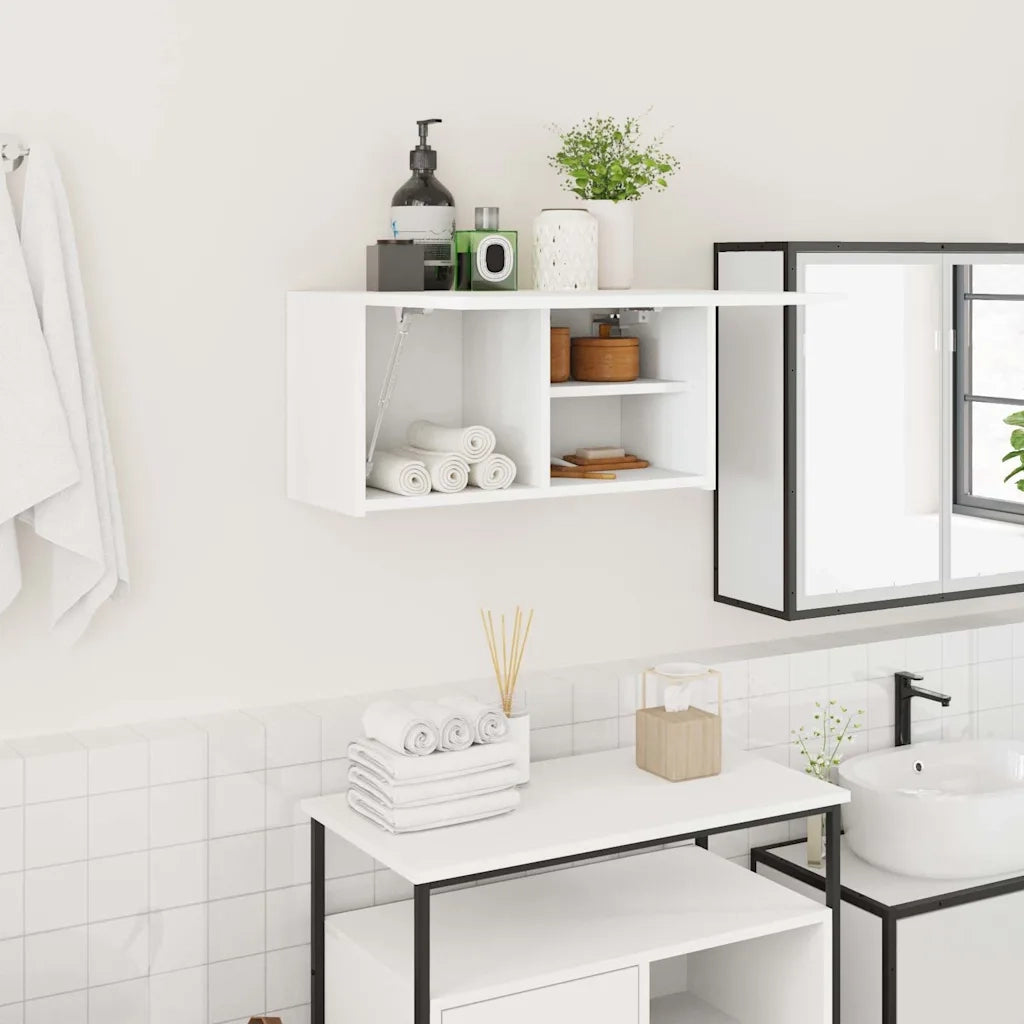 Mobile da Bagno a Parete Bianco 60x25x30cm in Legno Multistrato 860058