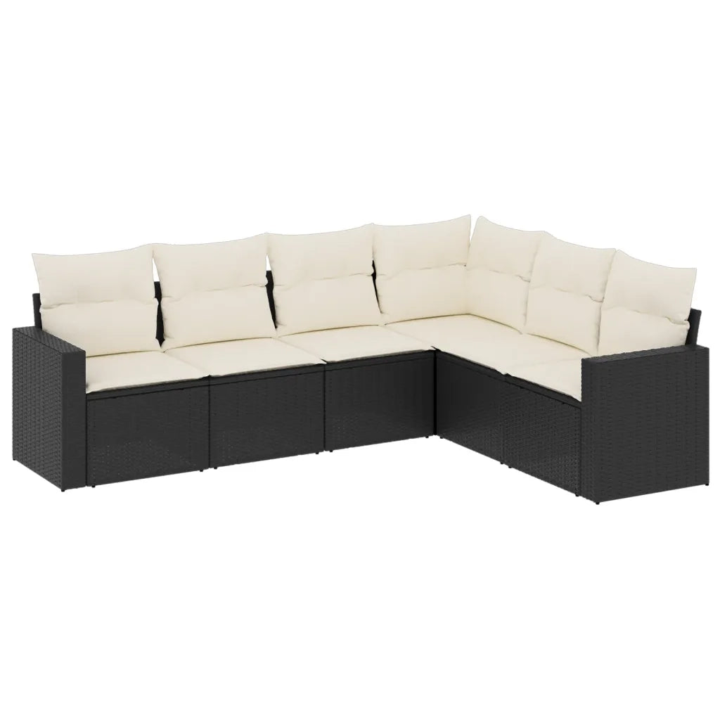 Set Divano da Giardino 6 pz con Cuscini-Sofa da Giardino-Divanetto da esterno Nero in Polyrattan 388136
