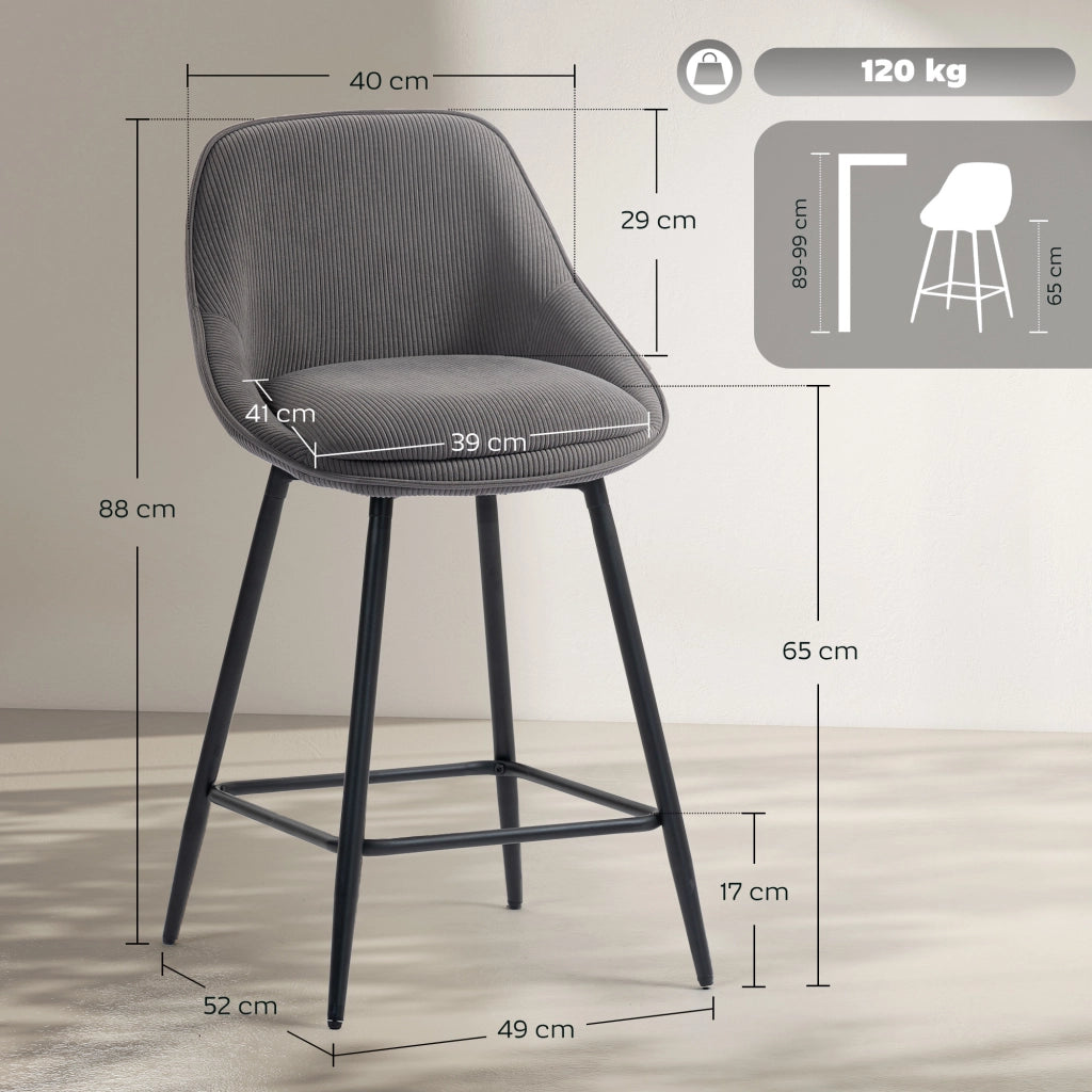 Set di 2 Sedie da Bar ¨C zephmum ¨C Grigio, Tessuto, Struttura in Metallo
