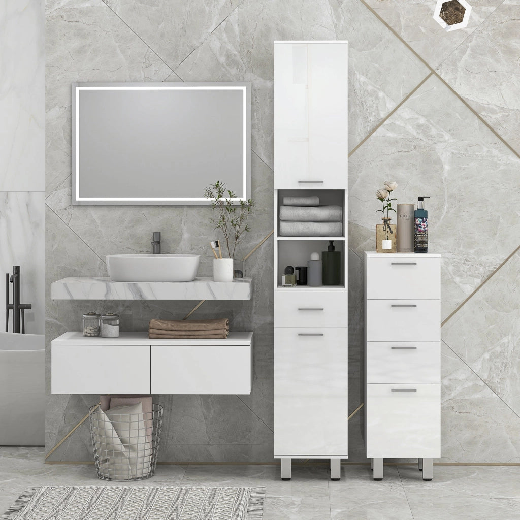 Mobiletto Bagno 4 Cassetti 30x30x93 cm in Truciolato Bianco