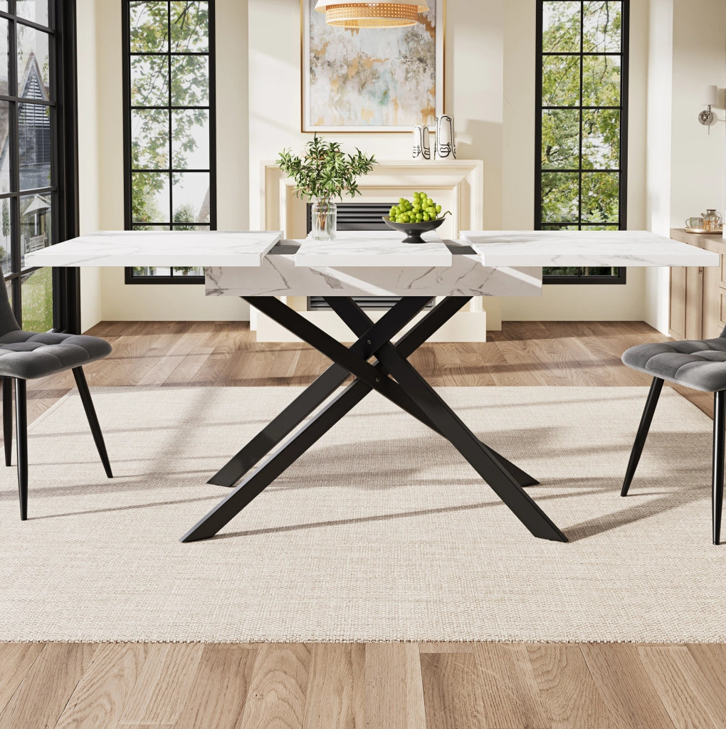 Tavolo da pranzo estensibile 160x80 cm bianco e nero – allunga