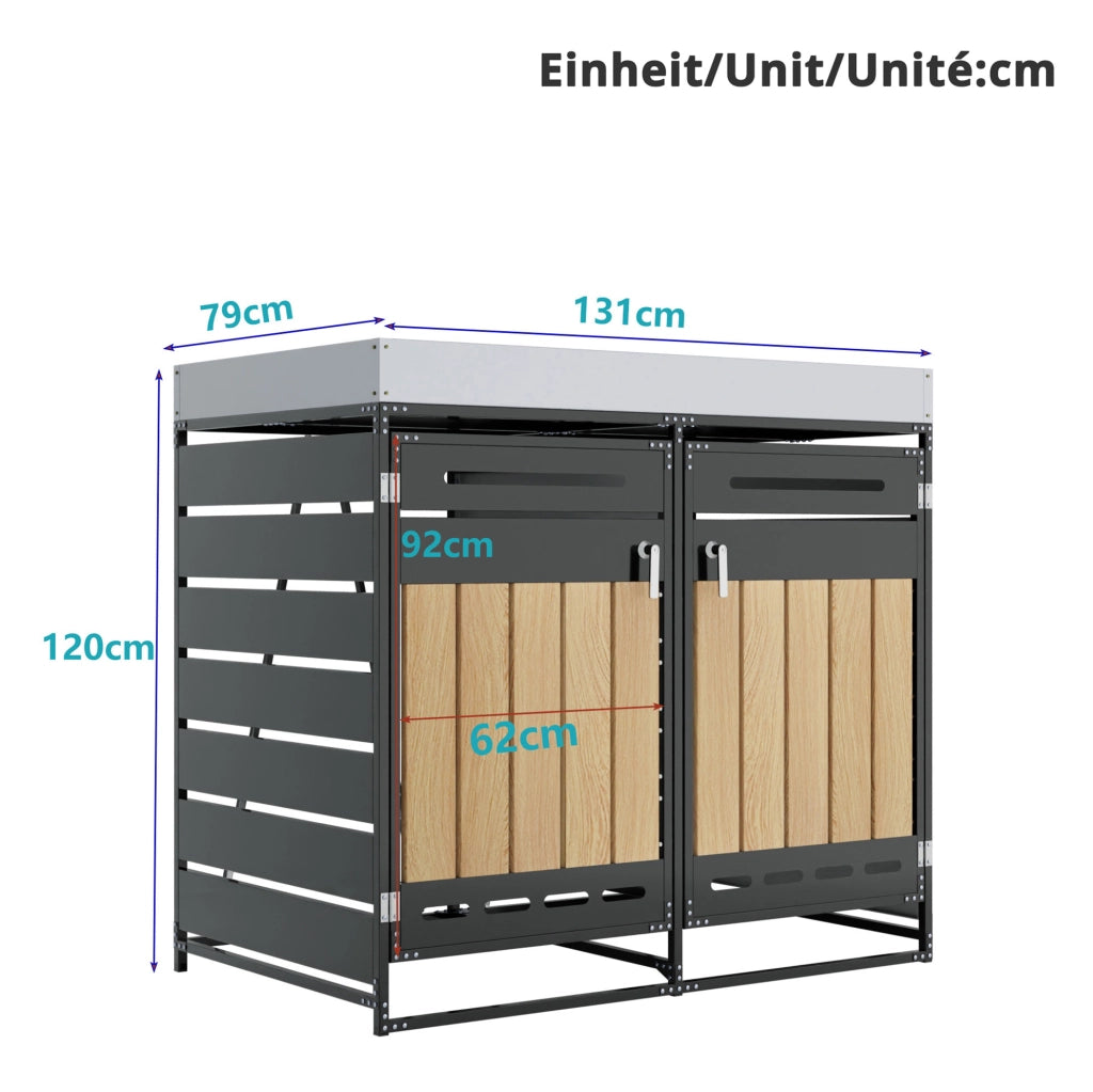 Armadio per bidoni della raccolta differenziata a 4 scomparti con fioriera; in ferro nero