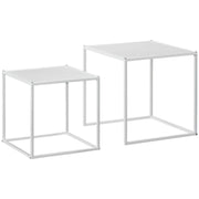 SET 2 TAVOLINI DA CAFFÈ IMPILABILI QUADRATI IN ACCIAIO BIANCO