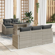 Set di divani da giardino 6 pezzi con cuscini grigio chiaro in polyrattan