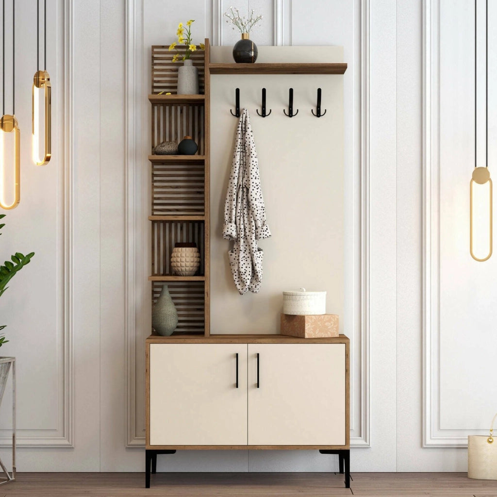 Loredana, Mobile da Ingresso 4 Ripiani, 90x35x200h cm Marrone Noce