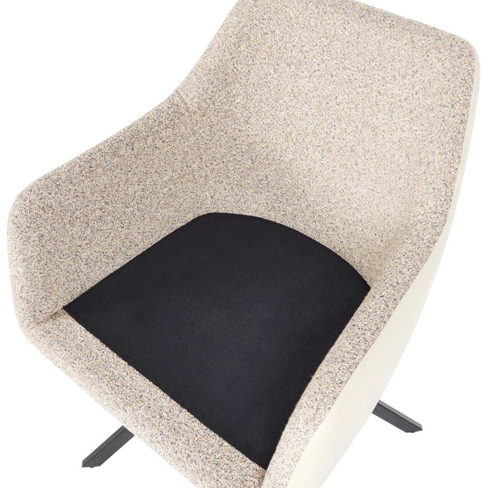 Set di 2 sedie in poliestere beige e finta pelle con gambe in metallo per la sala da pranzo