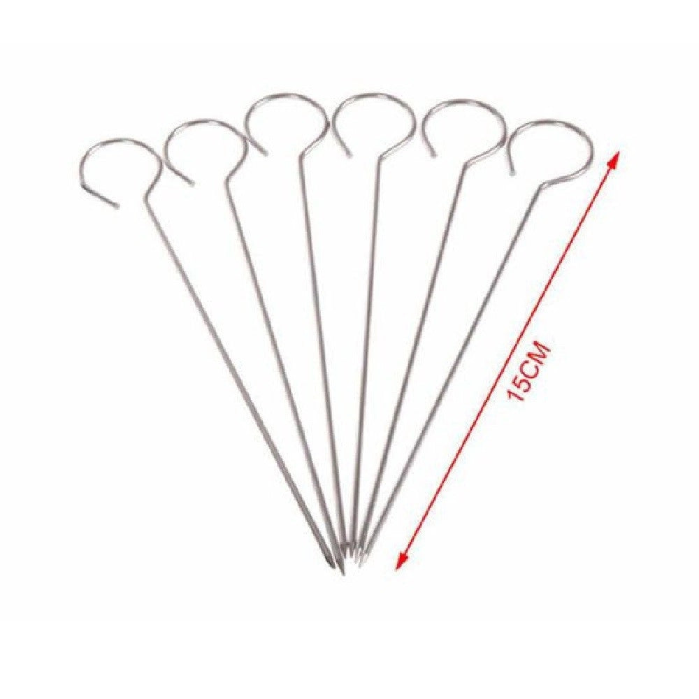 Trade Shop - Set 10pz Spiedini In Acciaio Inox 15cm Impugnatura Ad Uncino Griglia Bbq 2406313 -