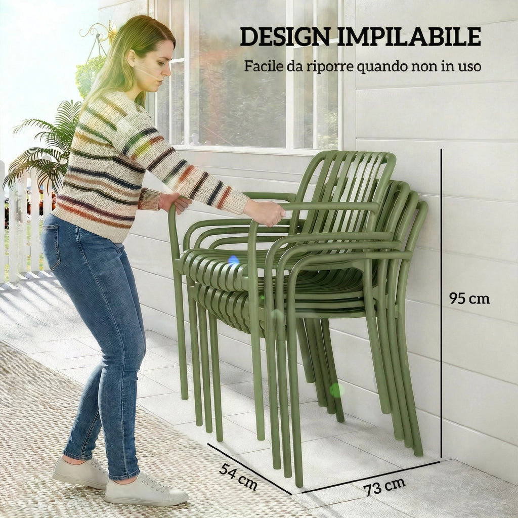 Sedia da Pranzo da Giardino Impilabile con Braccioli ¨C zephmum ¨C Grigio