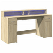Scrivania tavolo postazione di lavoro mobile per computer scrivania da studio con luci a LED legno ingegnerizzato rovere Sonoma marrone 02_0023421