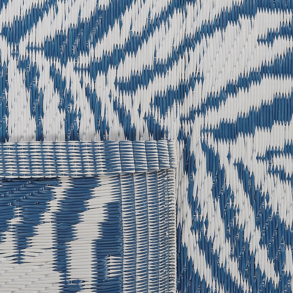 Tappeto per esterni Tappetino blu sintetico 120 x 180 cm foglia di palma motivo floreale moderno balcone patio terrazza